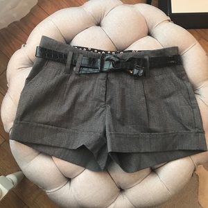 Flirtatious Tailored Micro Shorts with Patent Leather Bow Belt